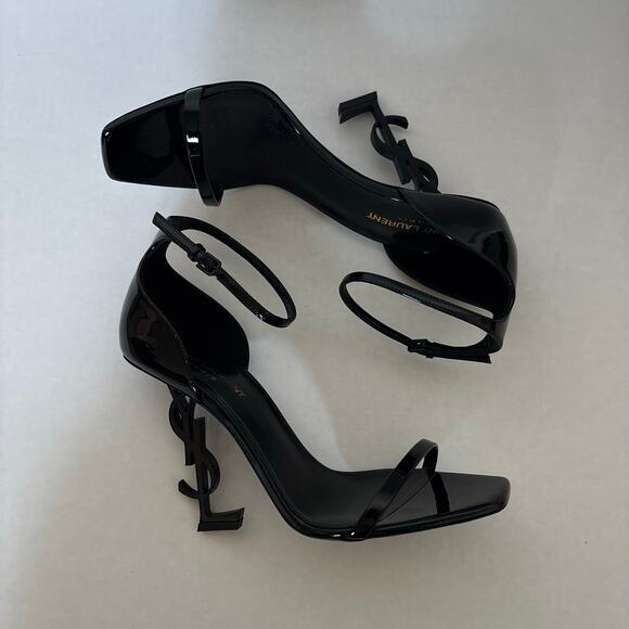 Saint Laurent Opyum YSL High Heel Patent Leather Sandal Pumps Black Size EU 39.5 - Picture 13 of 14